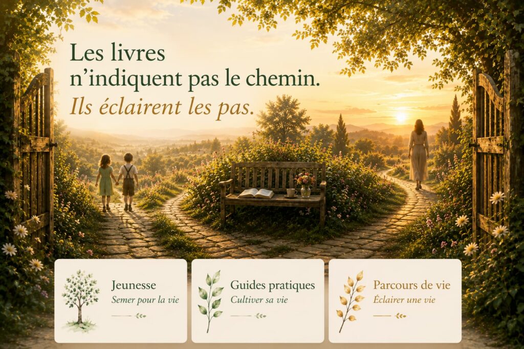 Illustration de la page d'accueil du site de Danielle Roussel présentant les trois univers de l'auteure : Jeunesse, Guides pratiques et Parcours de vie.
