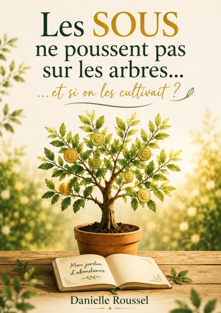 Couverture du livre Les sous ne poussent pas sur les arbres de Danielle Roussel, un guide pratique pour développer une relation sereine à l'argent et cultiver une abondance durable.
