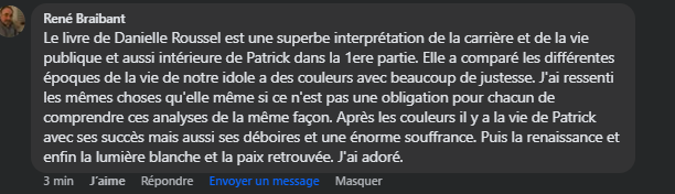 Avis d'un lecteur sur le livre Patrick Juvet – Enfant de la Lumière de Danielle Roussel.