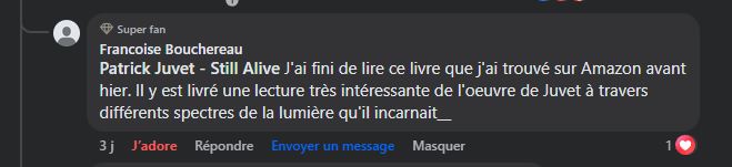 Témoignage d'une lectrice sur le livre Patrick Juvet – Enfant de la Lumière de Danielle Roussel