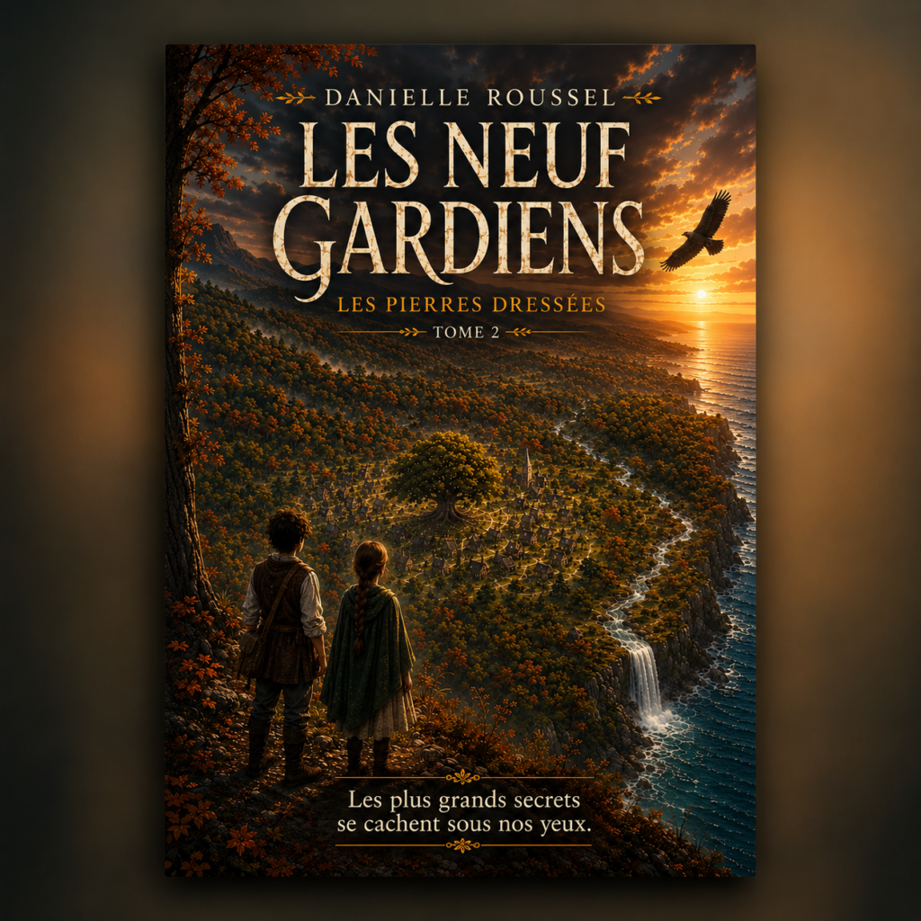 Couverture du roman jeunesse Les Pierres dressées, deuxième tome de la saga Les Neuf Gardiens de Danielle Roussel.