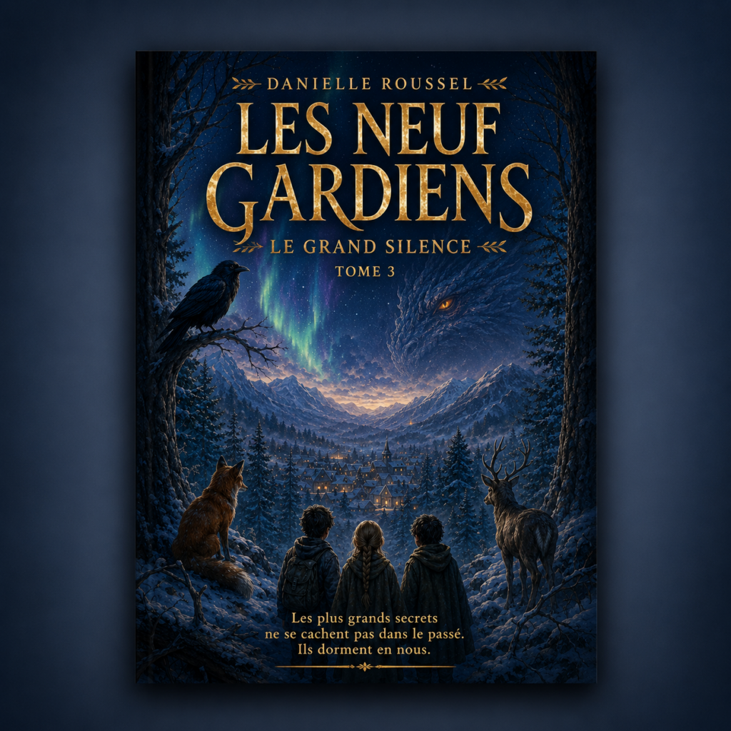 Couverture du roman jeunesse Le Grand Silence, troisième tome de la saga Les Neuf Gardiens de Danielle Roussel.